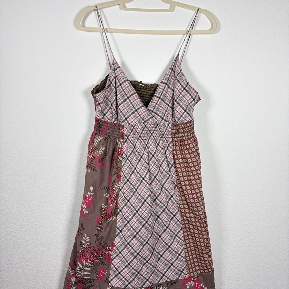 Vintage Y2K Patchwork Mini Dress Women's S Boho Vintage Plaid Short Festival